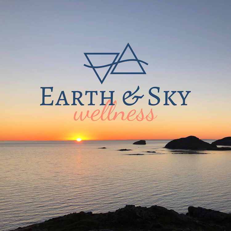 Logo design for Earth and Sky Wellness that was inspired by a sunset and geometric shapes that represent the elements of earth and air